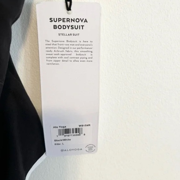 Alo Yoga Supernova Stellar Bodysuit. Thong Style. Black/White Trim. Size L. NEW - Picture 5 of 6